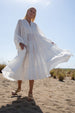PANDORA MIXED EYELET OFF WHITE MIDI DRESS