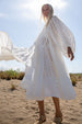 PANDORA MIXED EYELET OFF WHITE MIDI DRESS