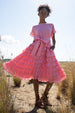 DOMINIQUE RUFFLE RANDOM DOT BABY PINK MIDI DRESS