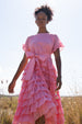 DOMINIQUE RUFFLE RANDOM DOT BABY PINK MIDI DRESS