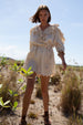 MAJA SCALLOP LINEN NUDE MIDI DRESS