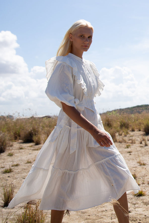 ZANINI HERRINGBONE OFF WHITE MIDI DRESS