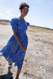 QARA CROSS DOT INDIGO MIDI DRESS