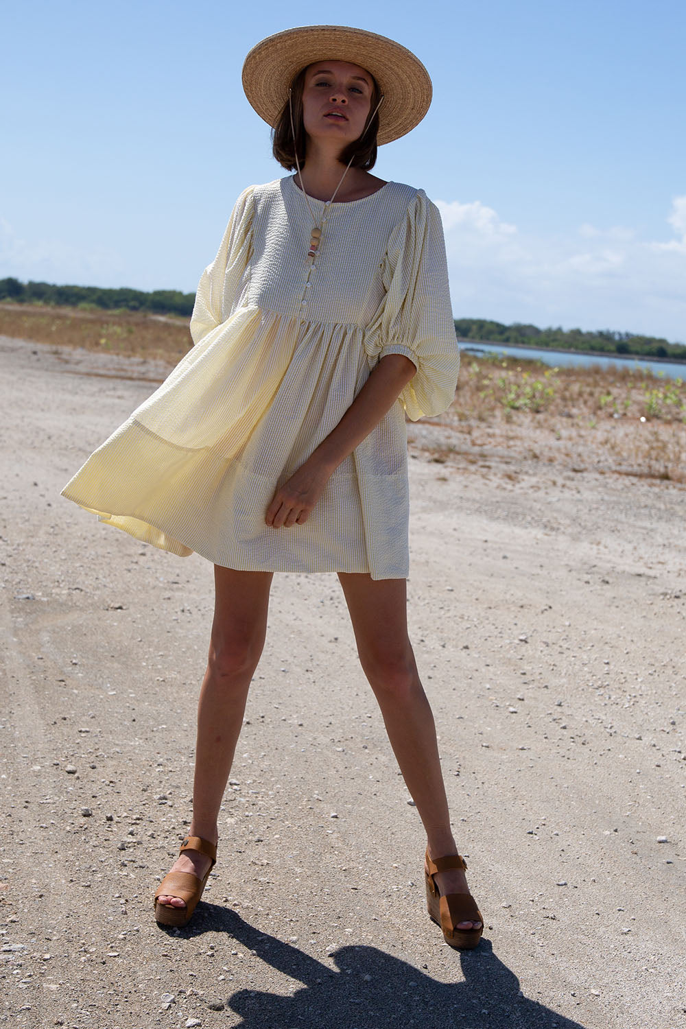 MADHU SEERSUCKER LEMON MINI DRESS