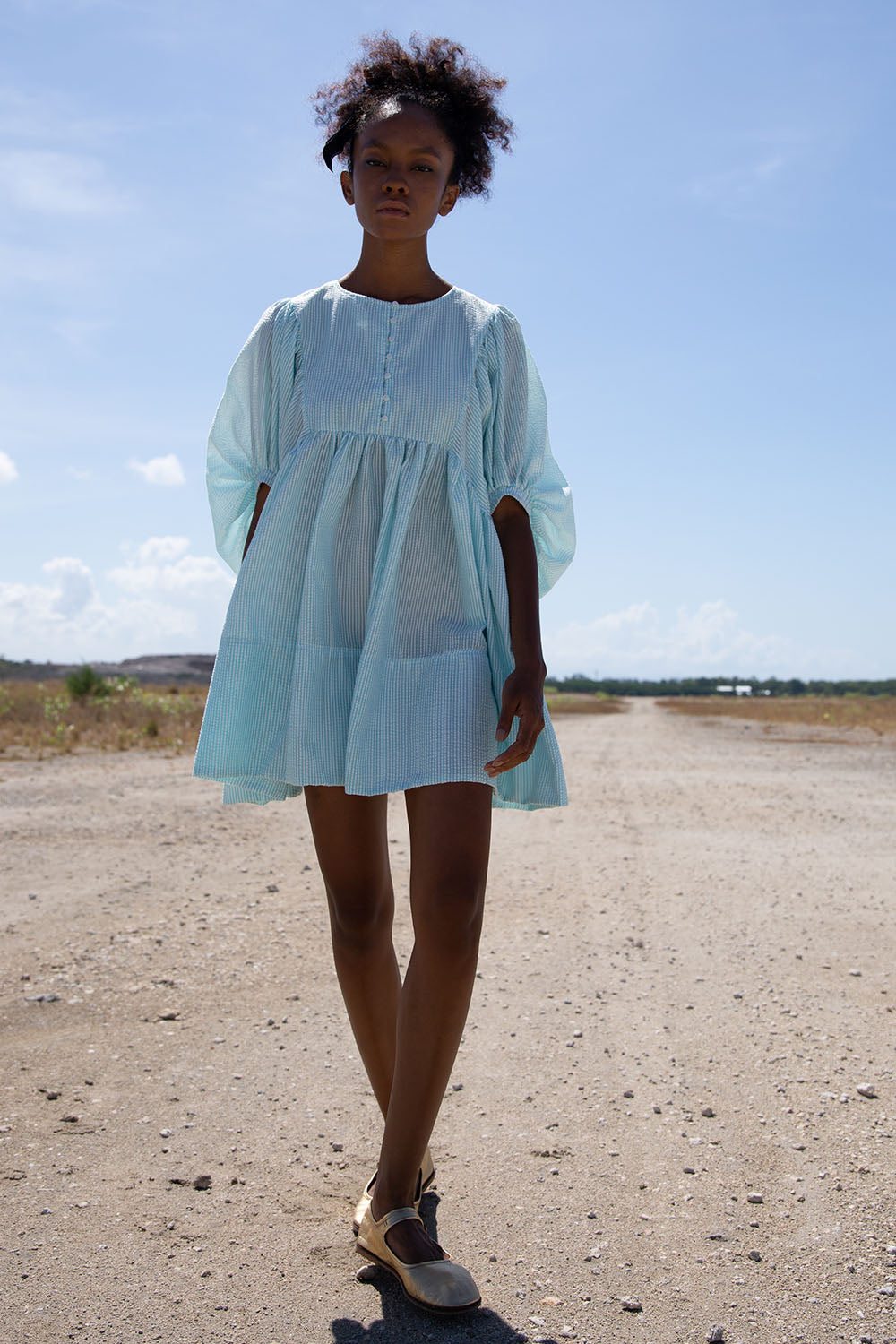 MADHU SEERSUCKER TURQUOISE MINI DRESS