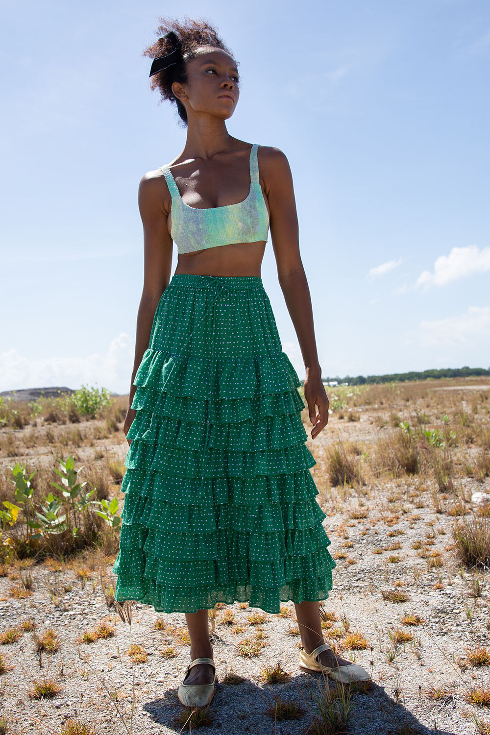 LUCIEN RANDOM DOT EMERALD RUFFLE SKIRT