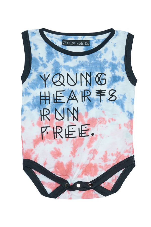 YOUNG HEARTS RUN FREE TIE DYE ONESIE