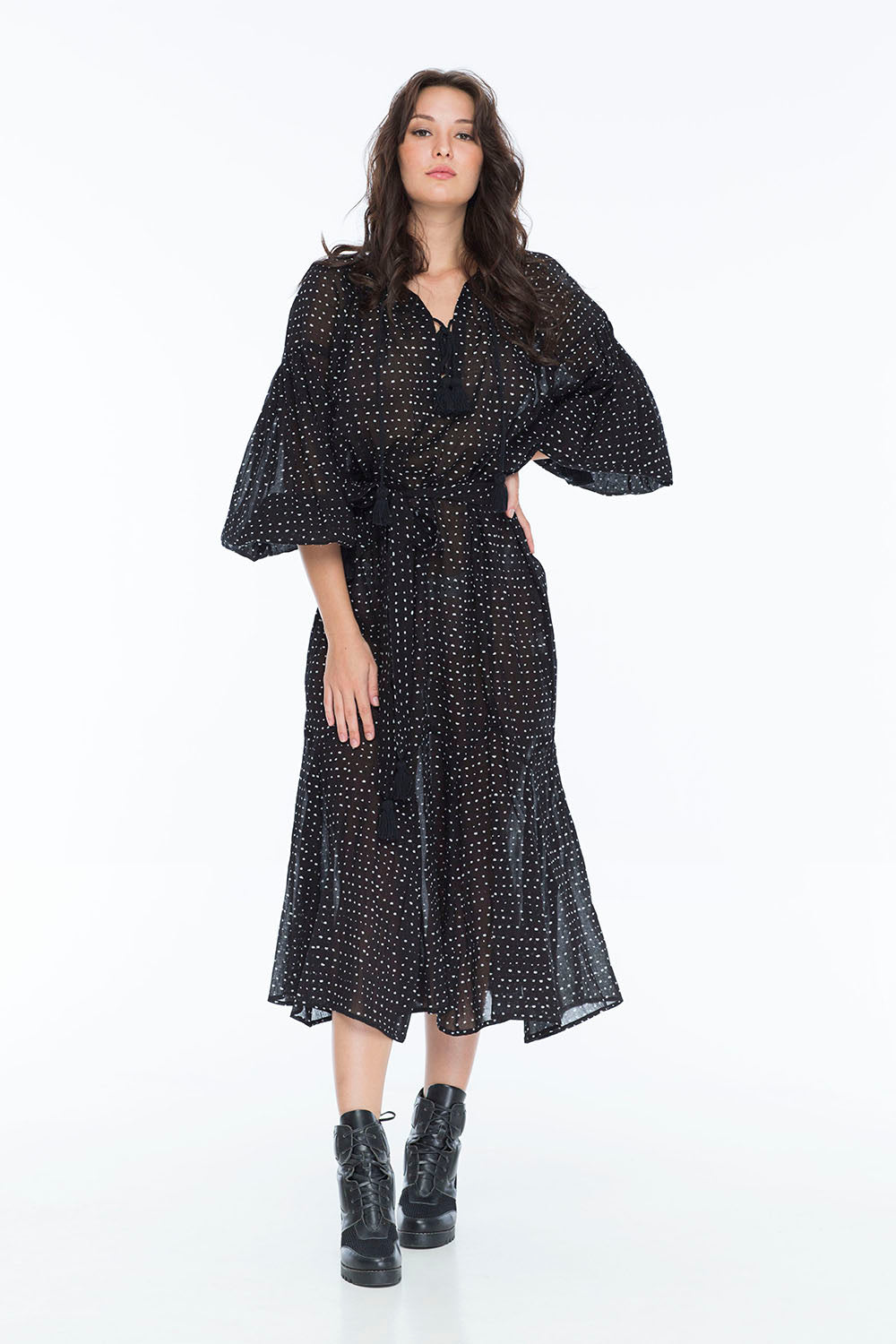 ROSIE ON FIRE DRESS RANDOM DOT NOIR