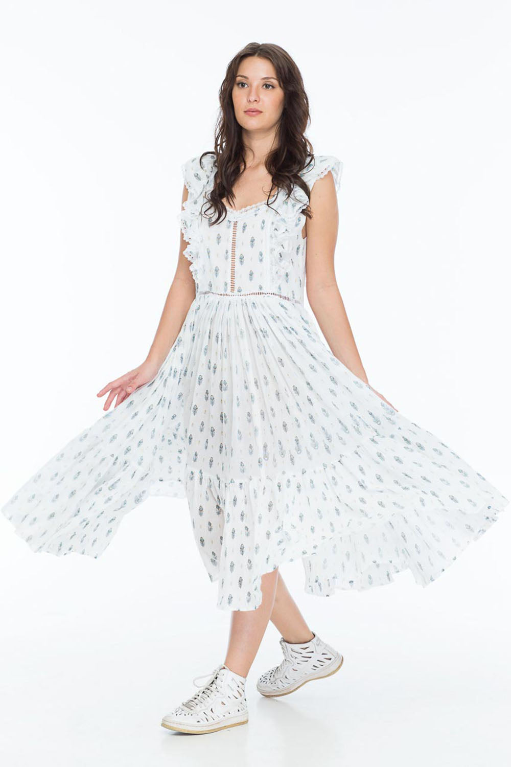 LISETTE DRESS BOHO FEATHER WHITE