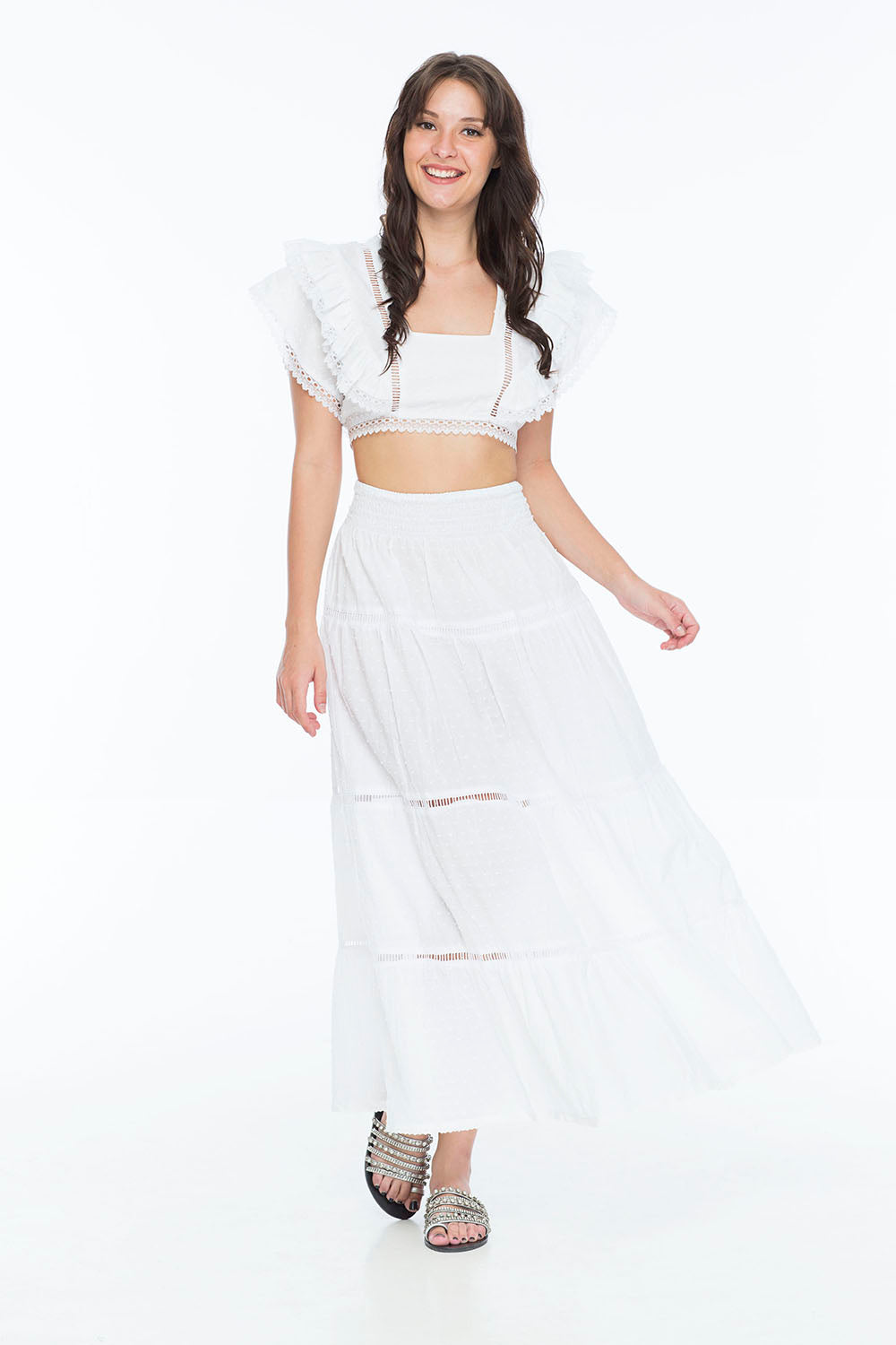 MORRIS LONG SKIRT SWISS DOT WHITE