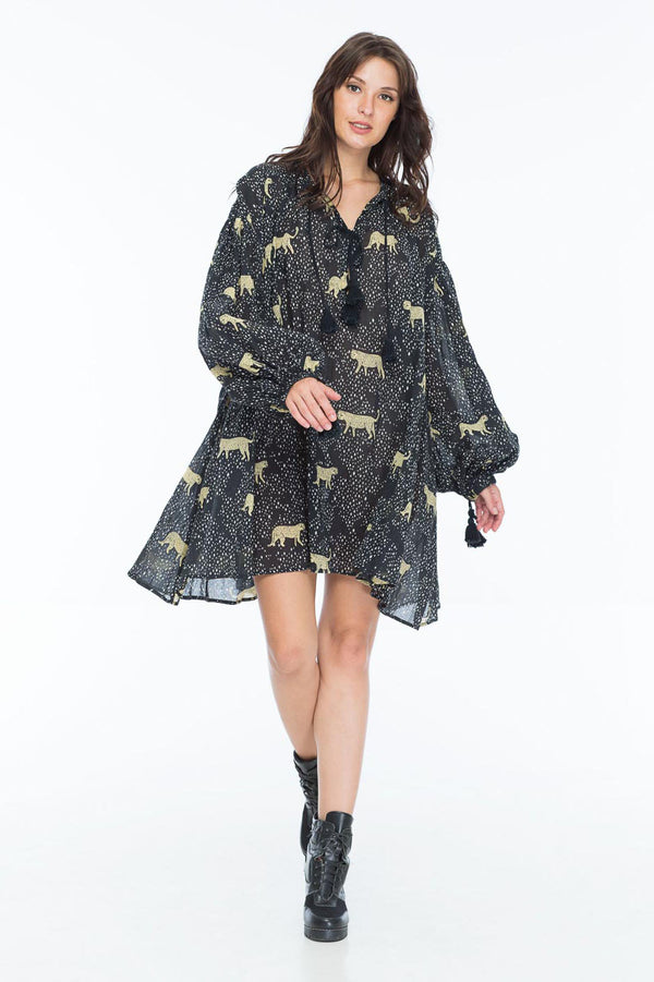 REBECCA DAY DRESS LEOPARD DIAMOND NOIR