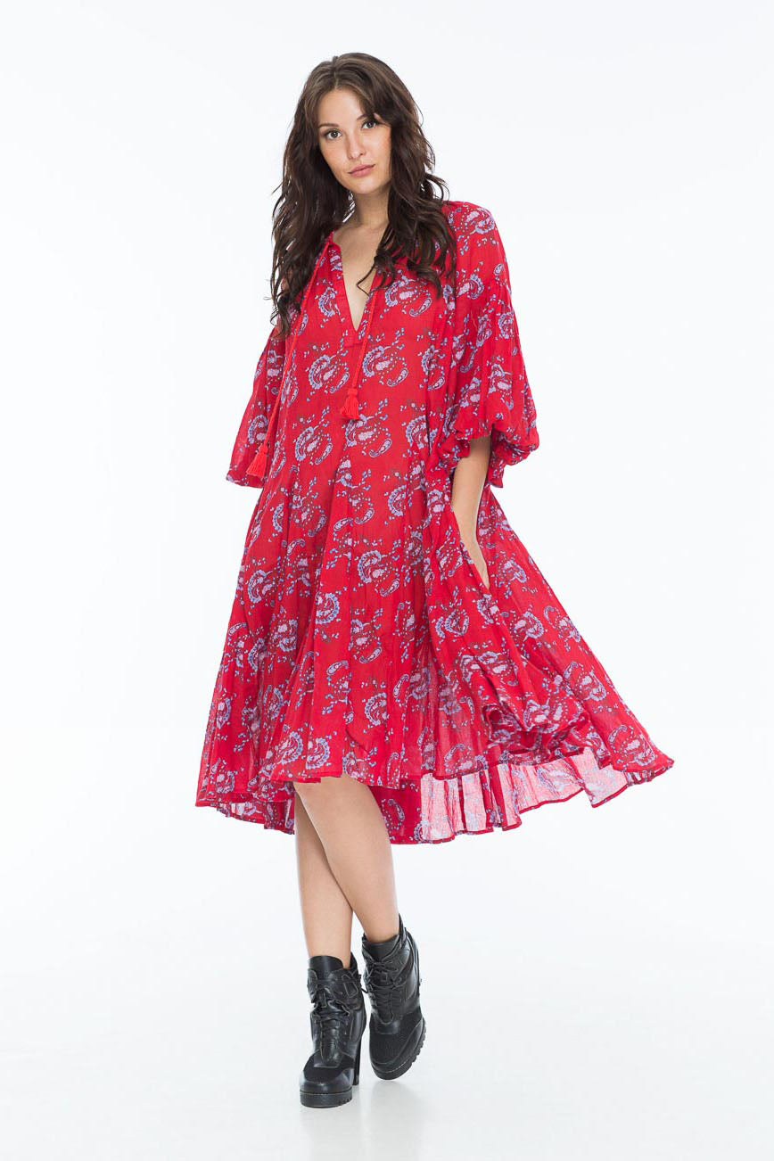 JENNA HIPP DRESS LITTLE PAISLEY RED