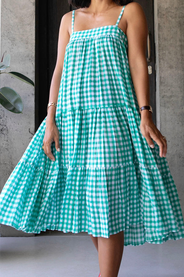 DOLLY JONES DRESS GINGHAM EMERALD